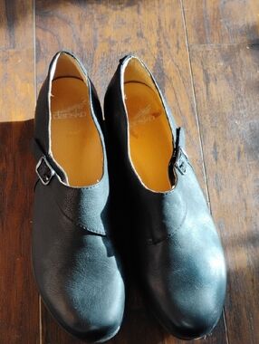 Dansko Black Leather Slip-On Loafers with Buckle